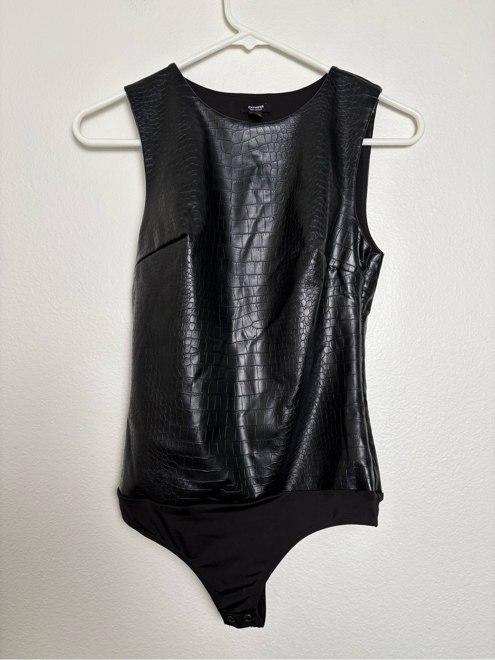Express Black Faux Leather Croc-Embossed Sleeveless Bodysuit Size XS